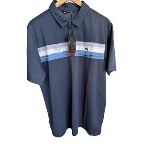 Travis Mathew Prestige Performance Polo Shirt Men's XL Blue Quanta Tech Logo NWT